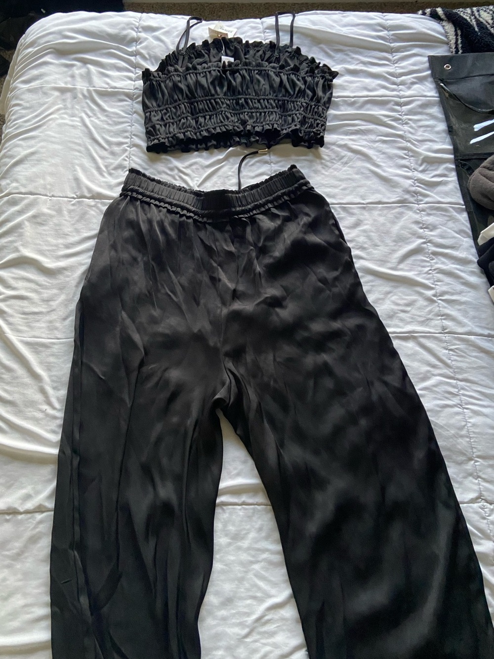House of Harlow Black Satin Set